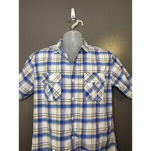 VESE Shirt Mens Medium Blue Plaid Short Sleeve Button Up Casual Pockets